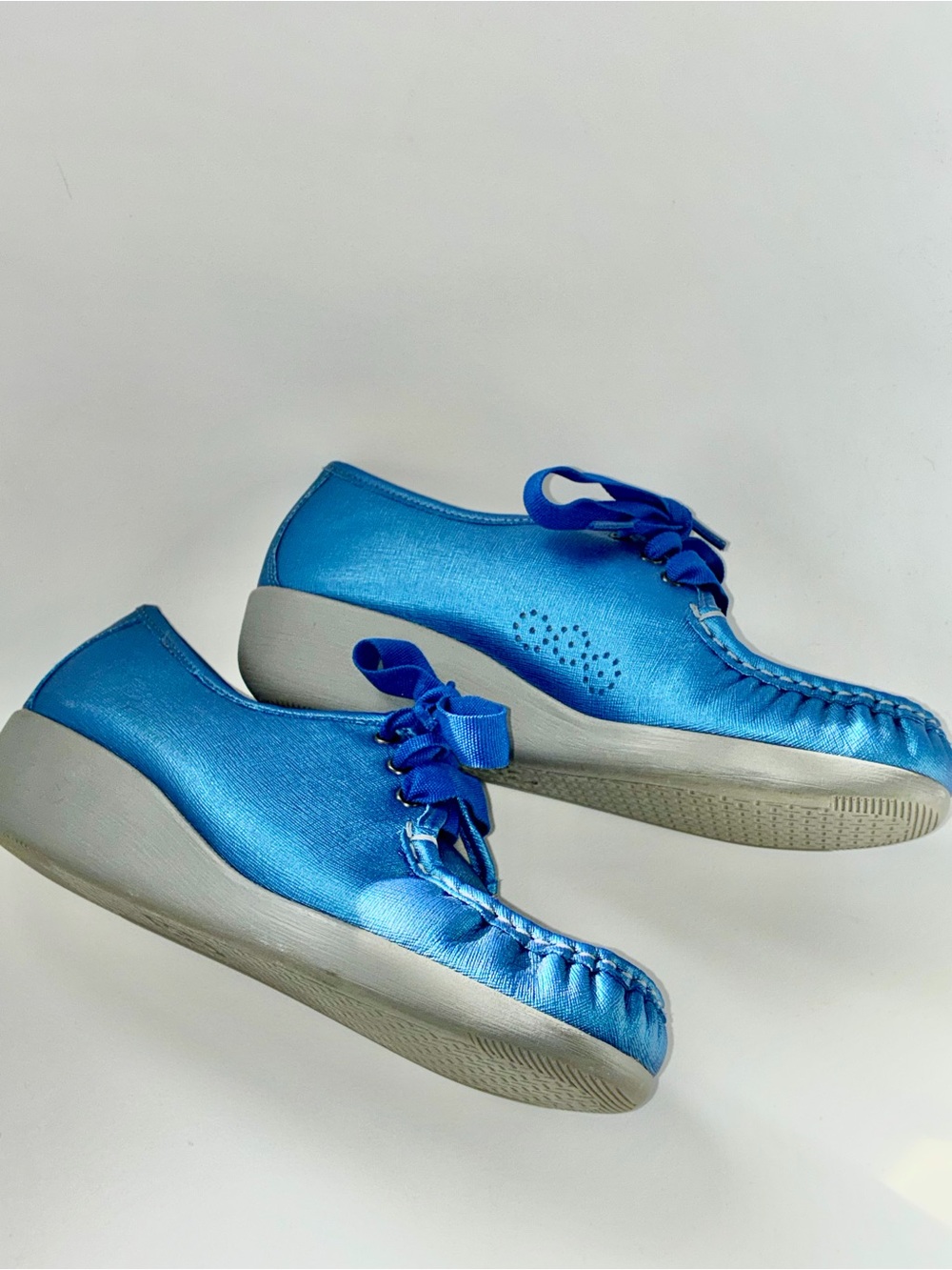 SAS Bounce Women's Lace Up Wedge Moccasin Shoes Bluebird Metallic Blue 8.5 WW